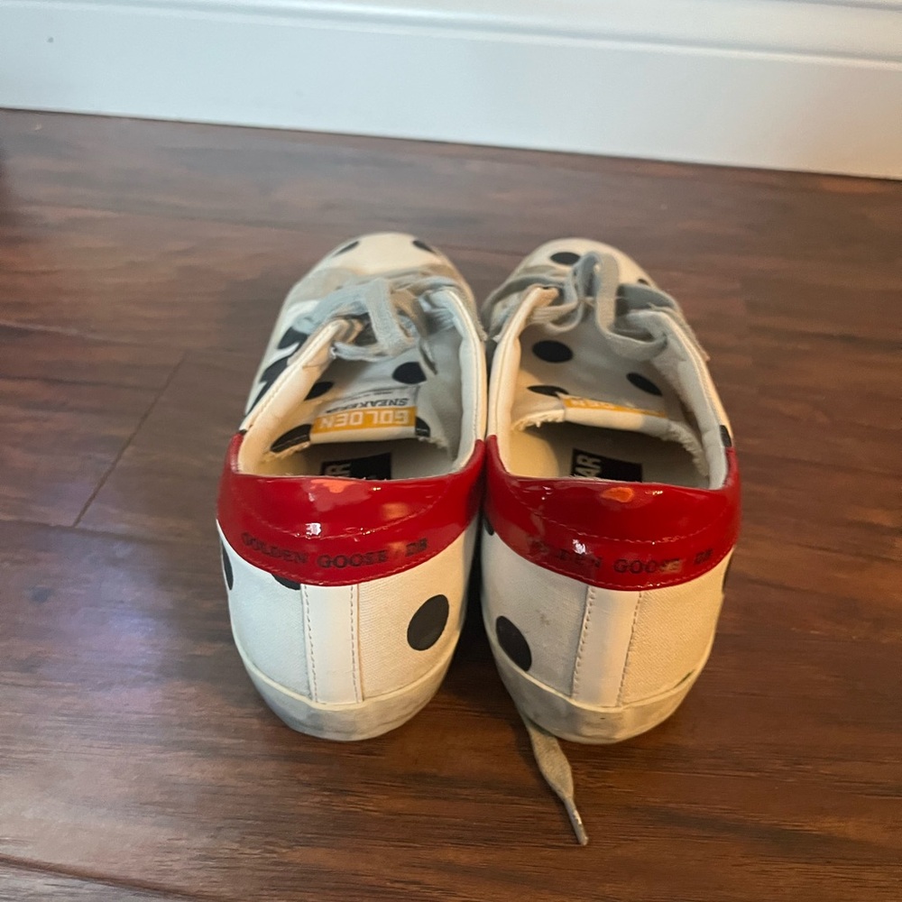 Golden Goose White Polka Dot Sneakers with Black Star and Red Heel - Picture 6 of 16